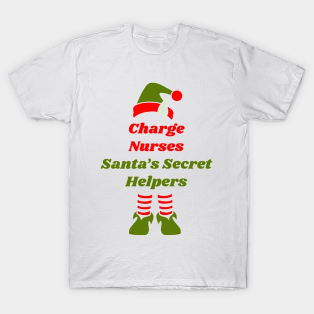 Charge Nurse Santa Secret Helper Elf Christmas Holiday Fun T-Shirt by DesignIndex